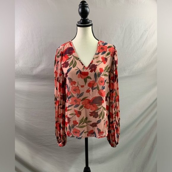 Rose Floral Print Lantern Sleeve Blouse - Picture 6 of 8